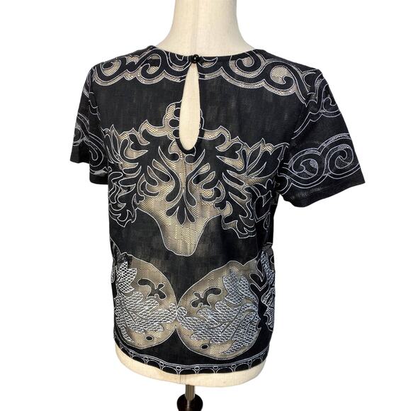 Vintage Acemi Black Cut Out Mesh Inserts Top Size M EUC - Picture 3 of 4